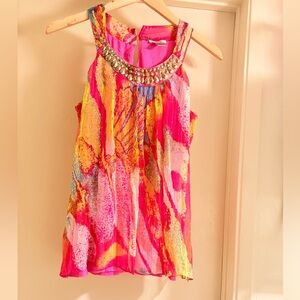 Cache Multicolor Embellished Tank Top